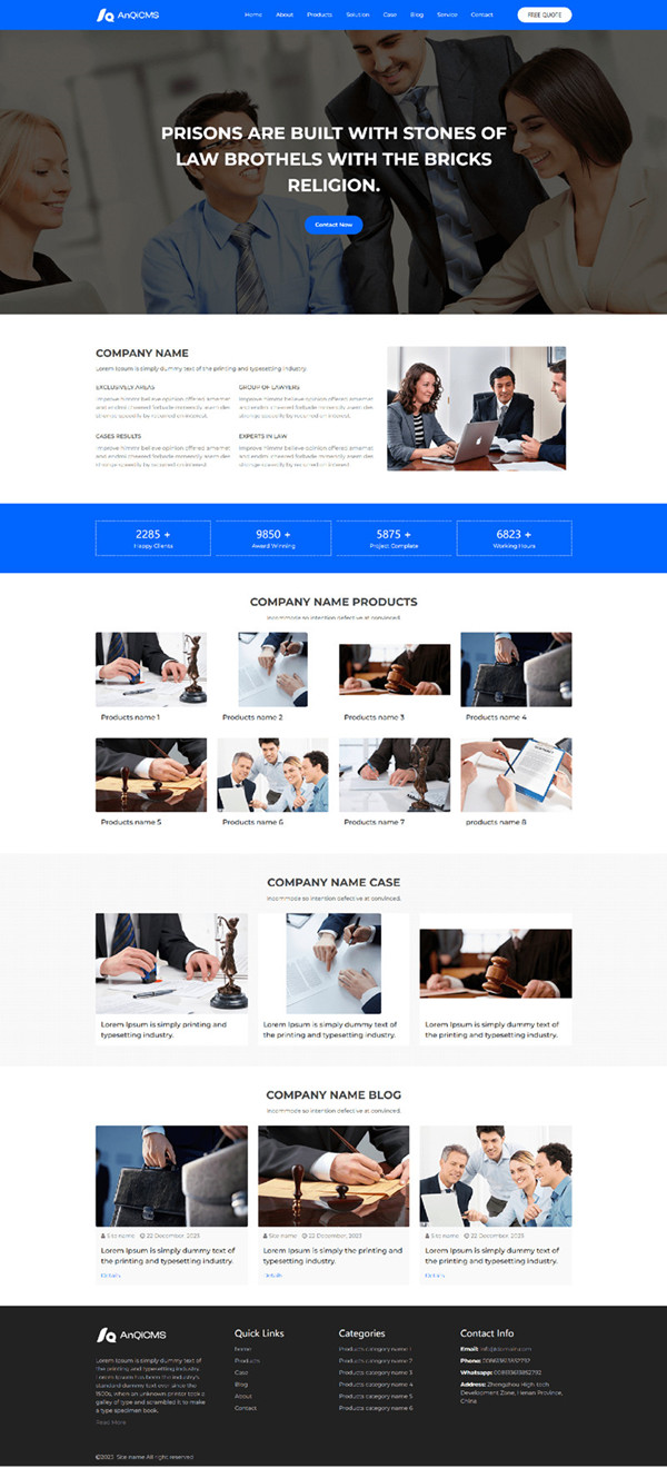 安企CMS(AnqiCMS)外贸英文模板：蓝色外贸英文响应式主题模板EN-001